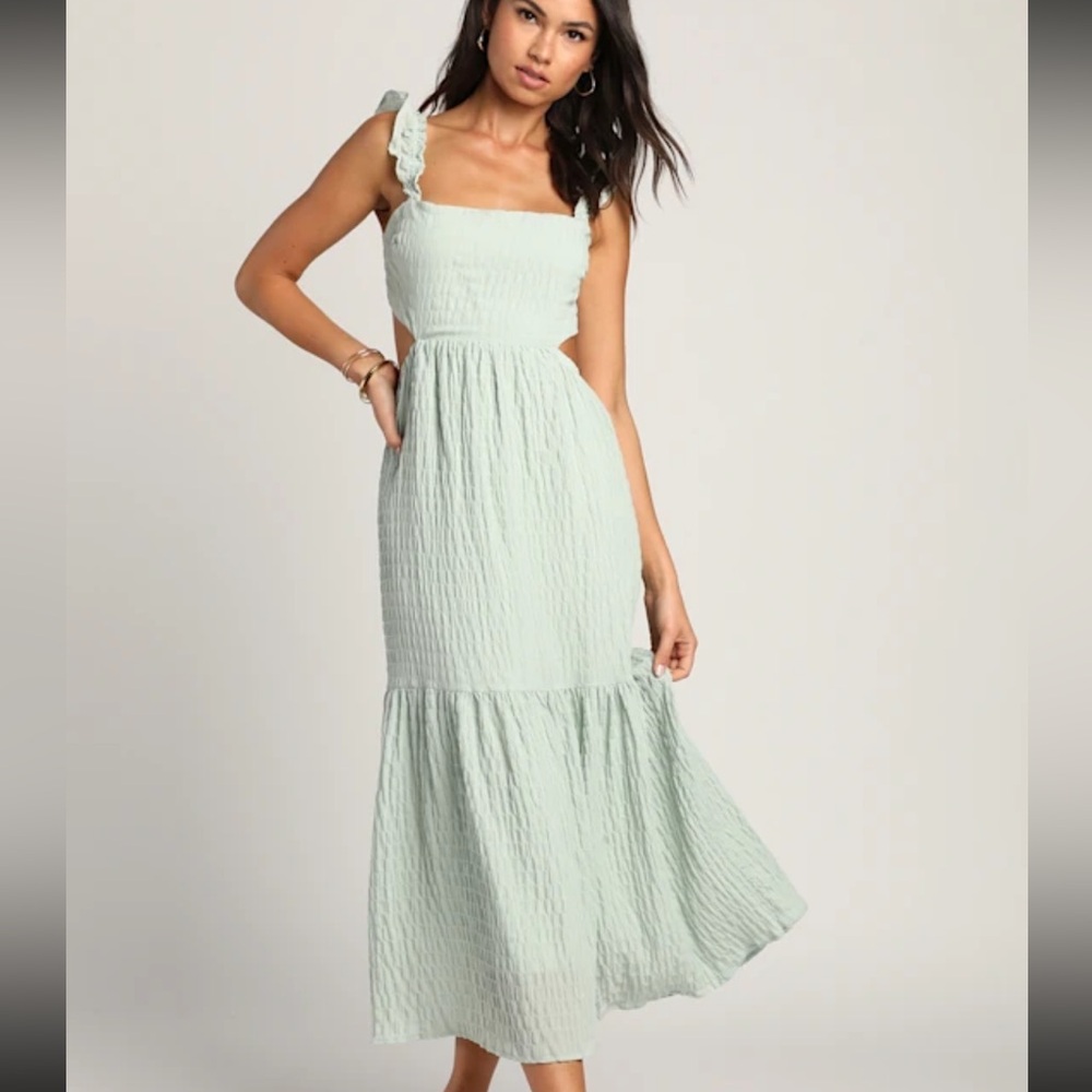 Dreamiest Darling Mint Smocked Tie Back Tiered Midi Dress